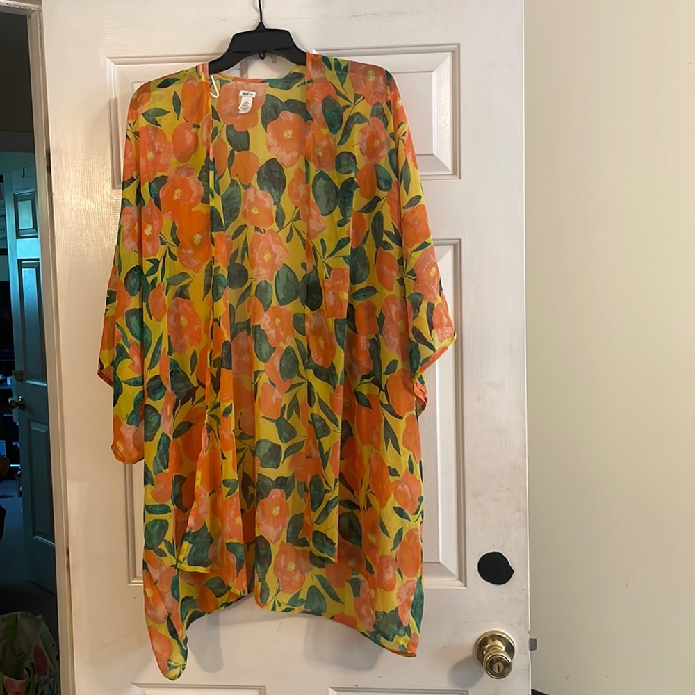 Floral swim coverup in kimono style